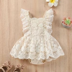 First Birthday / Cake Smash Baby Girl Vintage Boho Lace Romper Dress